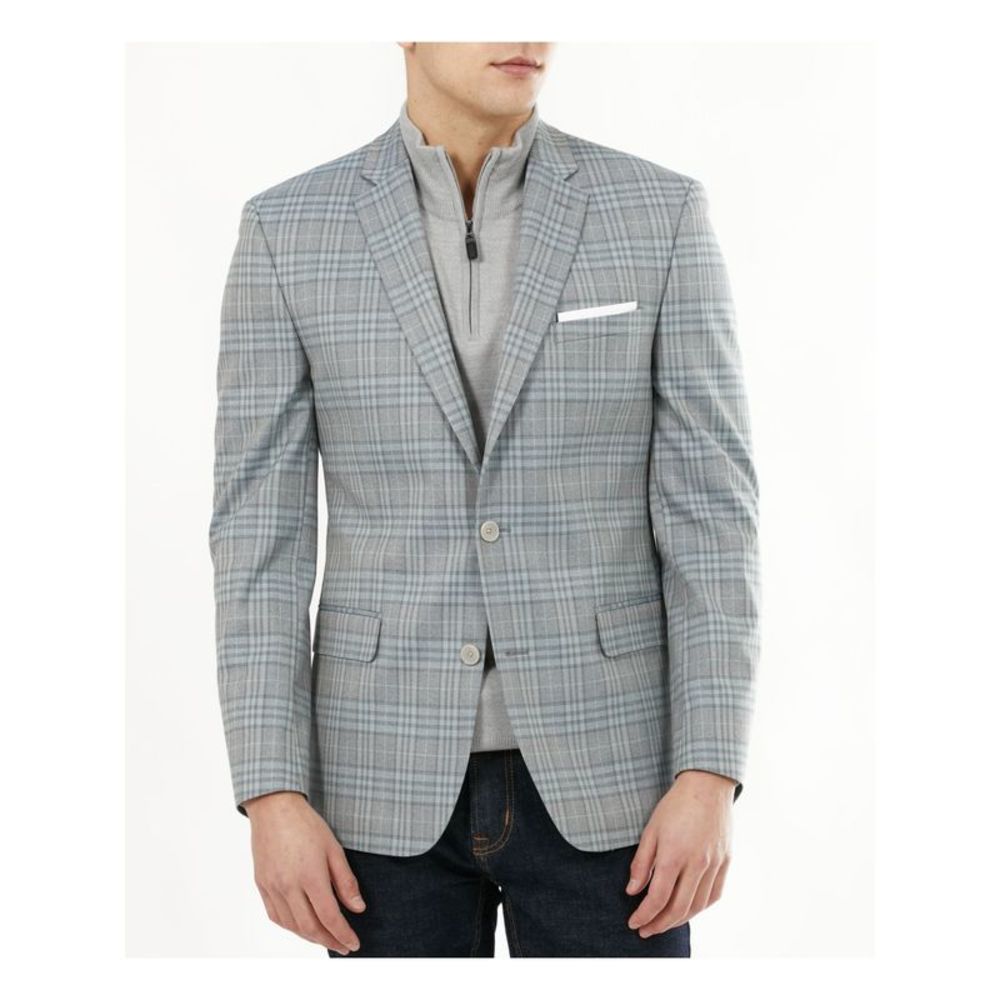 BAR III Mens Gray Single Breasted, Plaid Bomber Jacket 42 SHORT